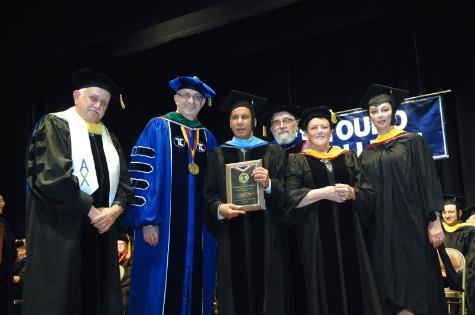 NYSCAS Commencement, June 10th. Pictured from left to right:  Dean Robert Goldschmidt, President and CEO Alan Kadish, former Governor David Paterson, Dean Eva Spinelli, and Dean Ella Tsirulnik.\n